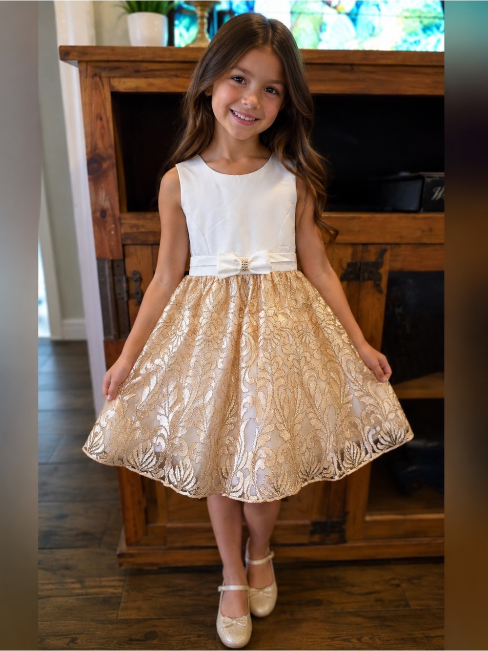 Tajar Girls Gold and Cream Dress Holiday Pageant Wedding Princess Birthday